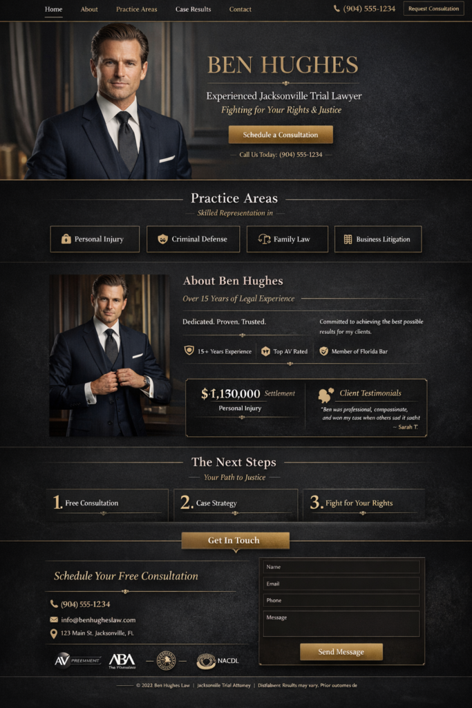 Professional law firm website design with clear structure and conversion-focused layout
